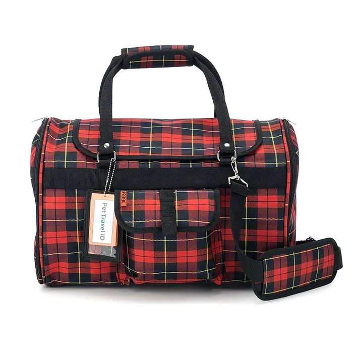 Prefer Pets Hideaway Duffel Dog Carrier – Red Plaid