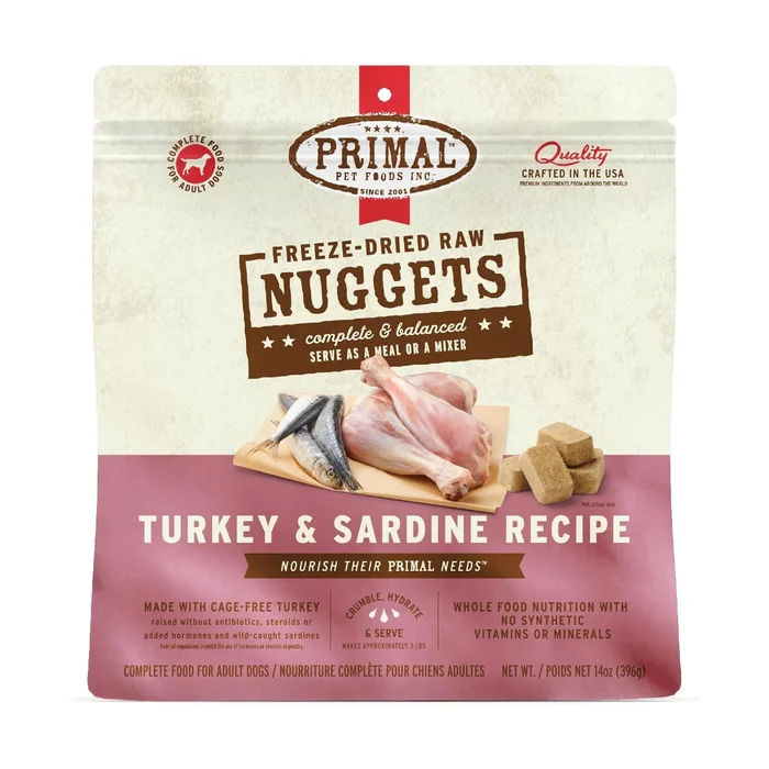 Primal Canine Freeze Dried Nuggets Dog Treats – Turkey & Sardine