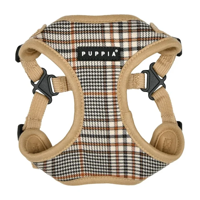 Puppia Lucas Checkered Adjustable Step-In Dog Harness – Beige