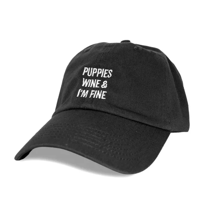 PUPPIES MAKE MY HAPPY | Puppies, Wine & I’m Fine Hat in Black