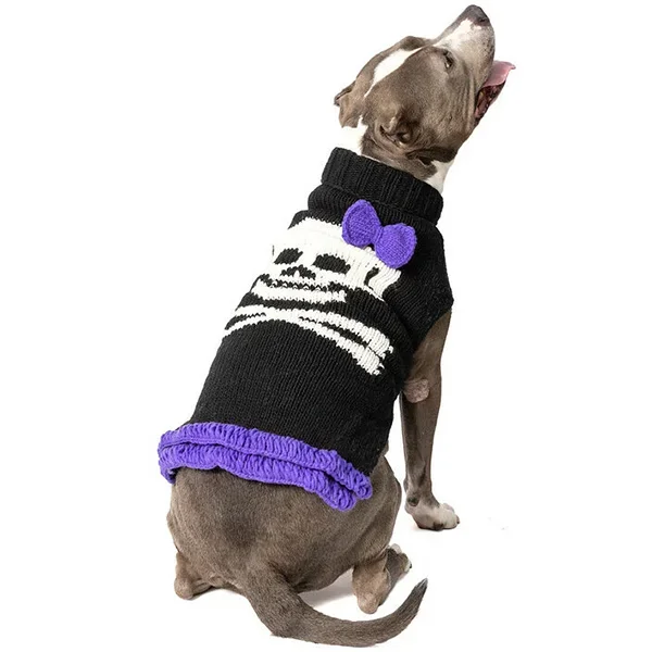 Purple Bow Skull Wool Dog Sweater