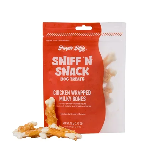 Purple Tails Sniff N Snack Chicken Wrapped Milky Bones Dog Treat