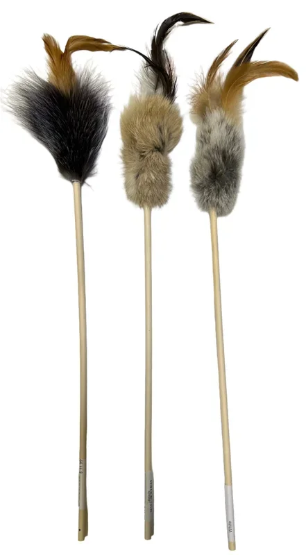 Rabbit Fur Wooden Wand Cat Toy Teaser with Feathers (No String)