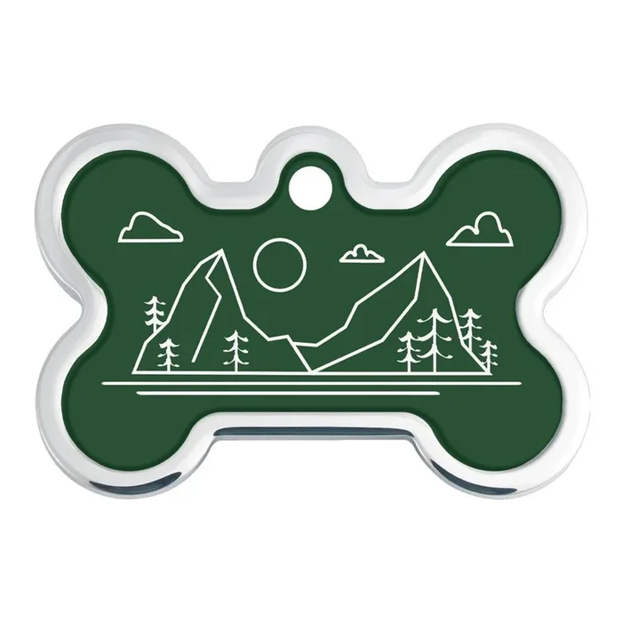 Raised Edge Bone Large Engravable Pet I.D. Tag – Mountains Line Art