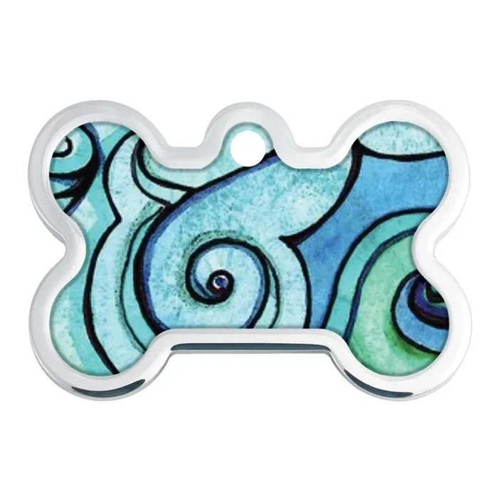 Raised Edge Bone Large Engravable Pet I.D. Tag – Ocean Wave Stained Glass