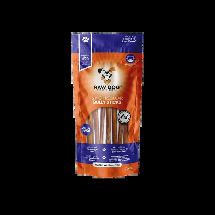 Raw Dog 6″ Regular Bully Stick (7 pk)