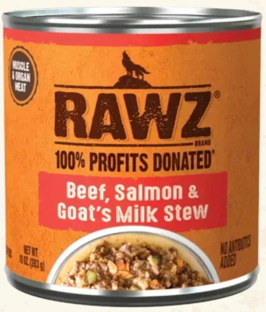 Rawz Immune/Digestion/Inflammation Support Wet Dog Food, 10 oz Beef, Salmon & Goat’s Milk Stew