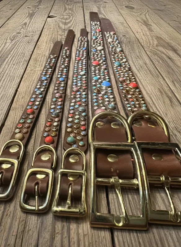 RN Design Dog Collar Chestnut / Jean Multi Stones