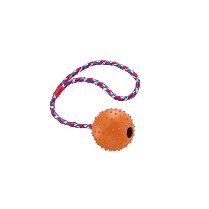 Rubber ball with bell and rope for dogs Nobby Pet [Size 7 cm]