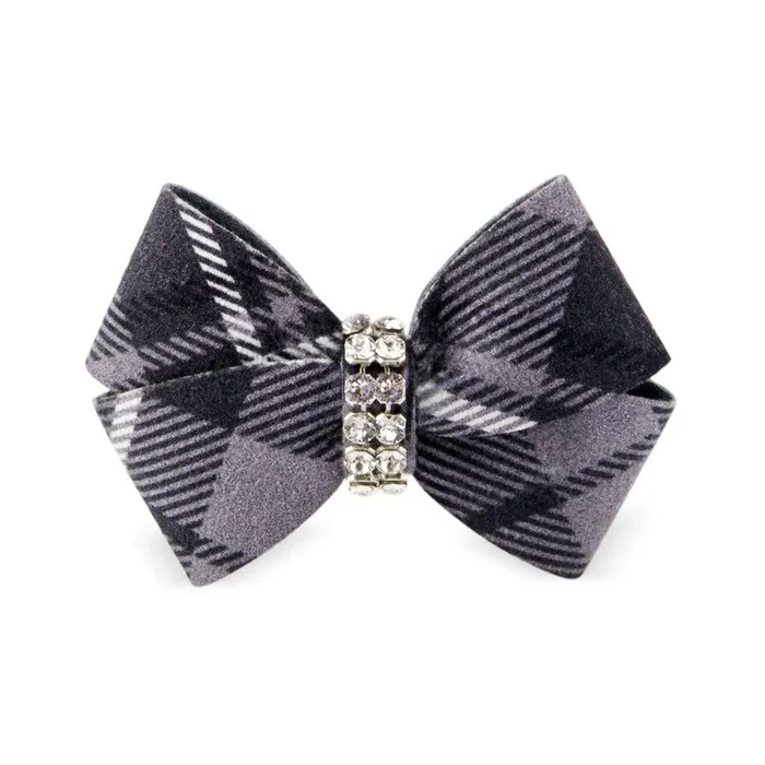 Scotty Nouveau Bow Dog Hair Bow by Susan Lanci – Charcoal Plaid