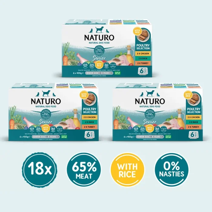 Senior Dog with Rice Variety Pack – Wet Dog Food | 400g Trays x 18