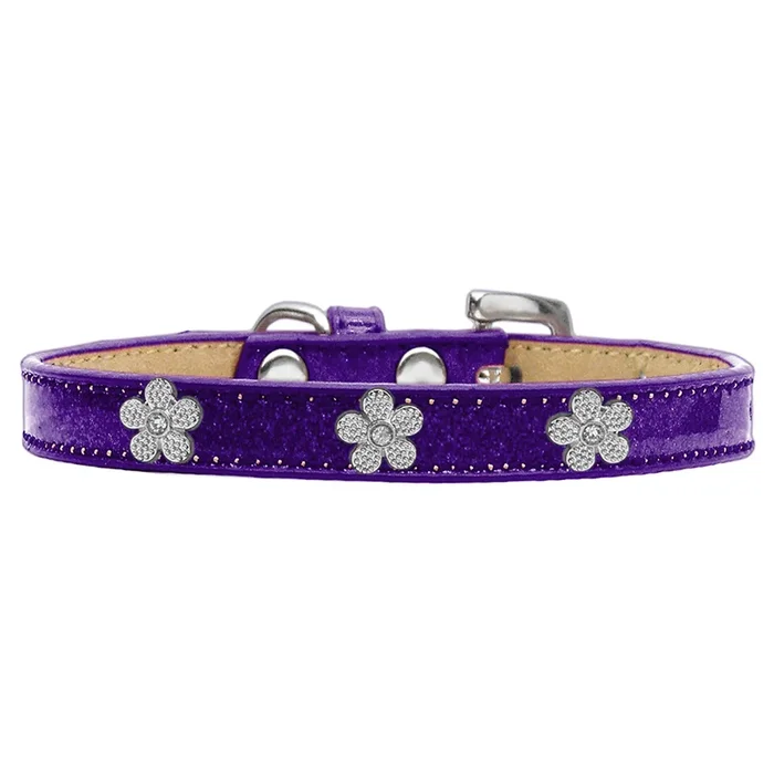 Silver Flower Widget Dog Collar – Purple Ice Cream