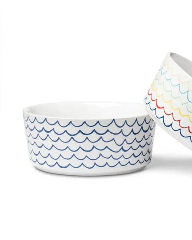 Sketched Wave Ceramic Dog Bowl