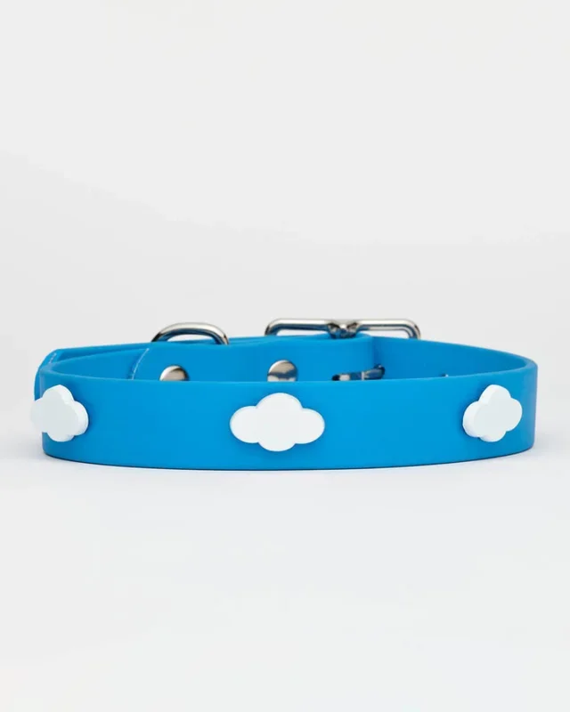 Sky Blue Vegan Leather Dog Collar with Clouds (Made in Canada) (FINAL SALE)