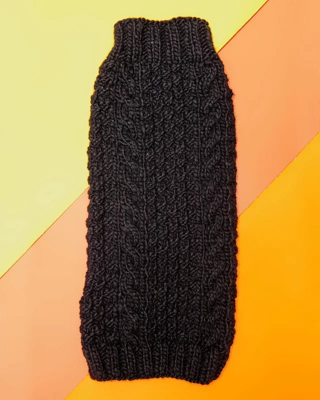 Sleeveless Cable Knit Wool Dog Sweater in Black (Dog & Co. Exclusive)
