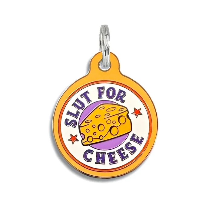 Slut for Cheese – Funny Dog ID Tag with Personalized QR Code –