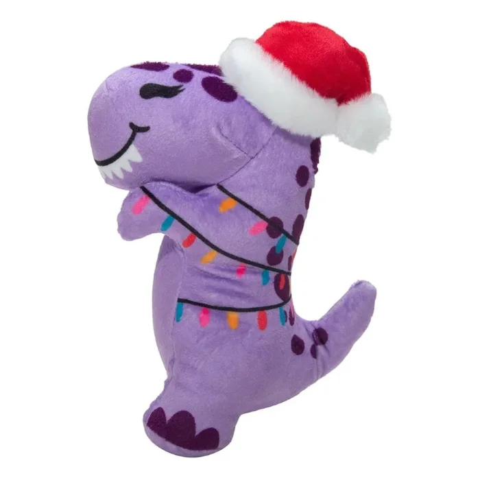 SnugArooz Holiday Dino Plush Dog Toy – T-Rex Tangled in Christmas Lights