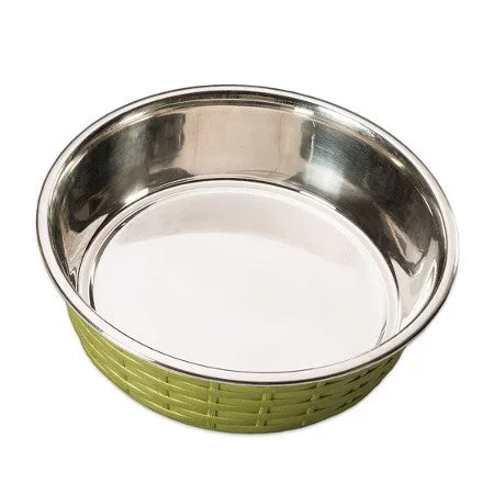 Stainless Green Basket Weave Dog Bowl