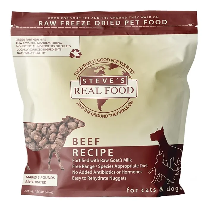 Steve’s Real Food Freeze-Dried Nuggets Raw Dog & Cat Food Beef Recipe 1.25-lb