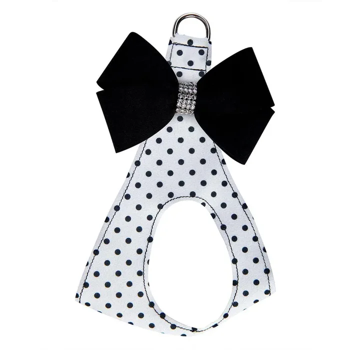 Susan Lanci Black & White Nouveau Bow Polka Dot Step-In Dog Harness – Black Bow