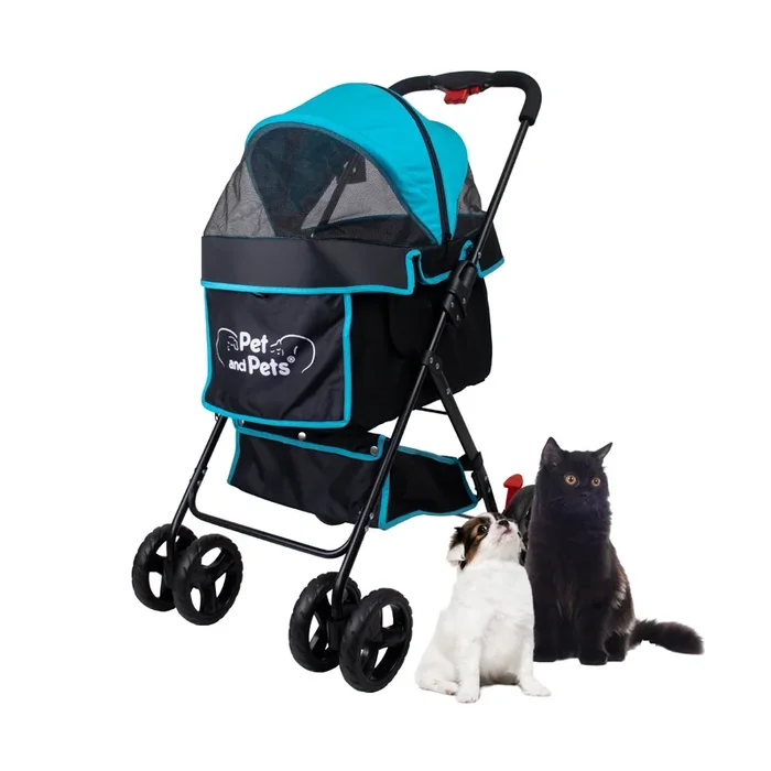 Swift Pet Stroller – Quality Mesh Windows, Pee Pad Insert, Double Rear Brakes, Rotating Front Wheels, Lightweight, Three-Way Canopy, for Small Dogs/Cats, Supports pets up to 45LBS