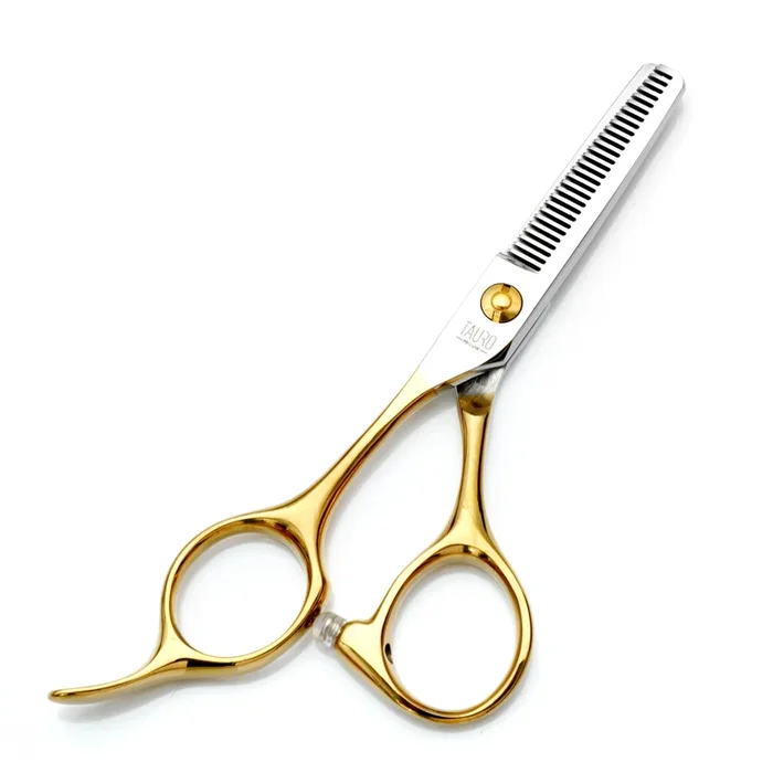 Tauro Pro Line Janita Plungė Stainless Steel Pro Shears thinning scissorss, for the left-handed, 28 teeth, 440c stainless steel, golden handles
