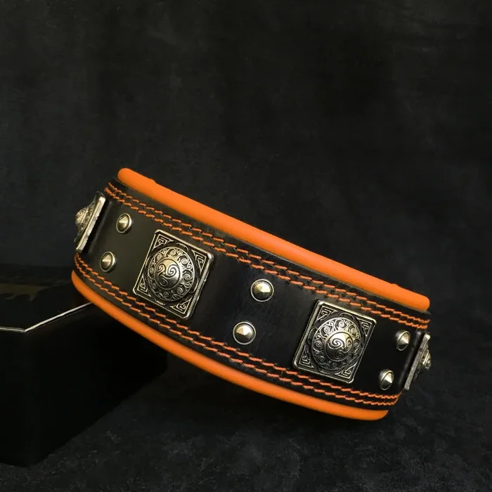 The “Eros” collar 2.5 inch wide black & orange