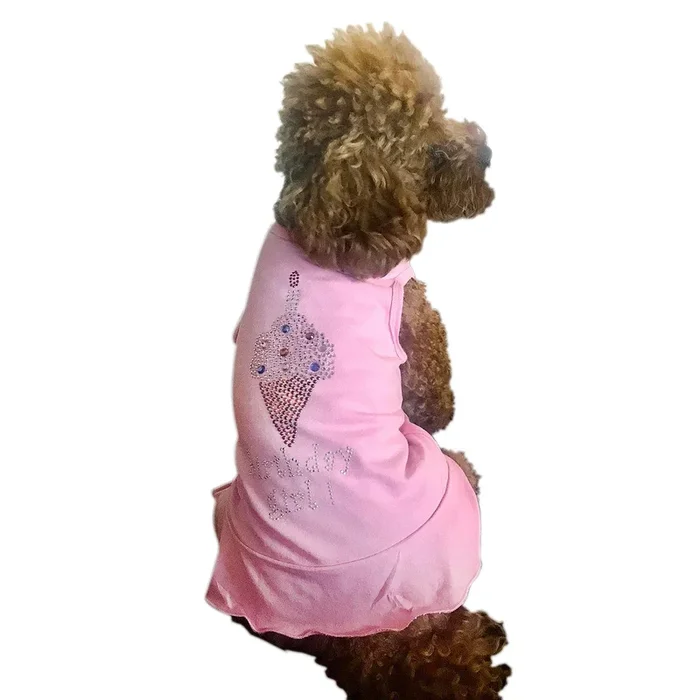The Dog Squad Birthday Girl Ice Cream Cone Rhinestone Dog Tank Dress – Bubblegum Pink