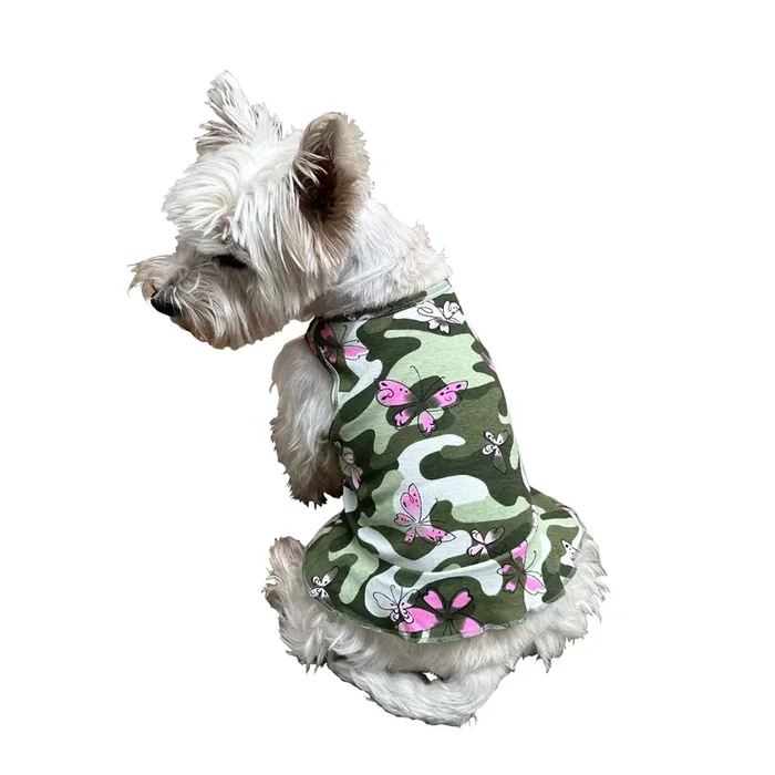 The Dog Squad Butterfly Camo Tank Dog Dress – Green
