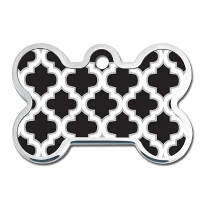 Trellis Bone Large Engravable Pet I.D. Tag – Black