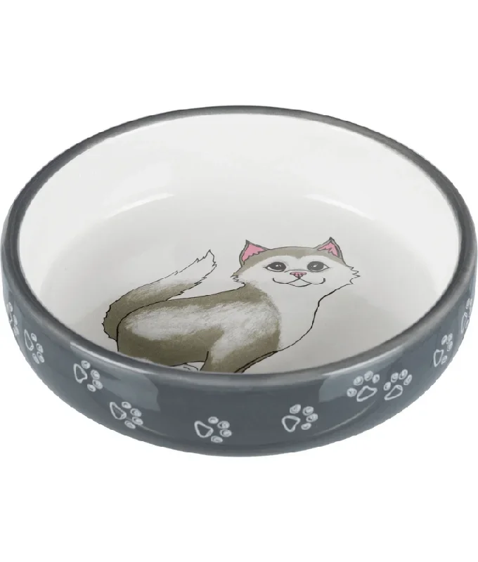 Trixie – Cat Flat Ceramic Bowl – Printed Cat Paw – 300ml