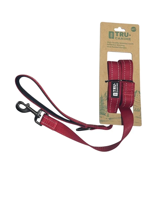 tru canine 6 feet webbing leash red