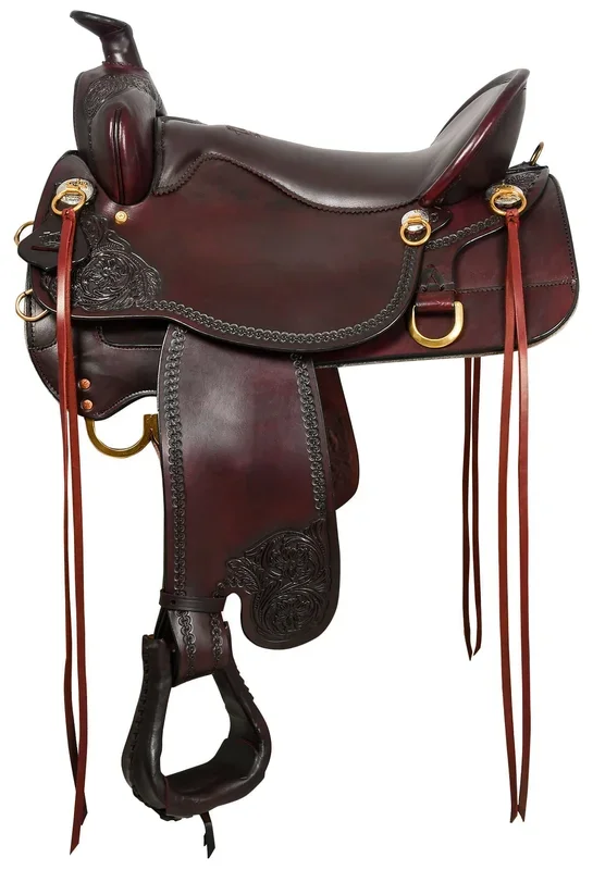 Tucker Custom High Plains Hand Tooled Trail Saddle, Wide, Brown