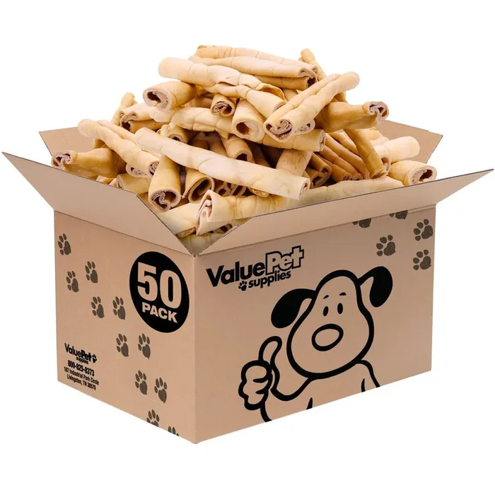 ValueBull Beef Cheek Rolls, Long Lasting Dog Chews, Jumbo 9-10 Inch, 50 Count Bulk Pack