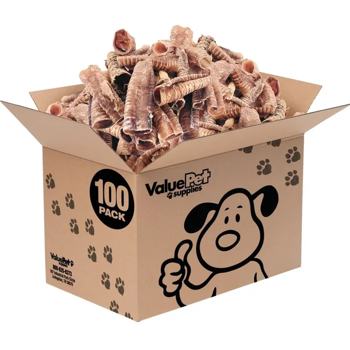 ValueBull Beef Trachea, Premium 5-6 Inch, 100 Count Bulk Pack