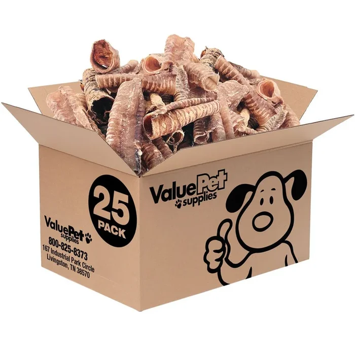 ValueBull Beef Trachea, Premium 5-6 Inch, 25 Count Bulk Pack