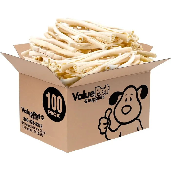 ValueBull USA Retriever Rolls for Small Dogs, Premium Rawhide, Thin 10 Inch, 100 Count Bulk Pack