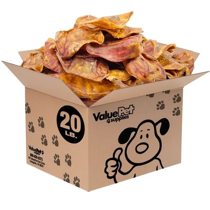 ValueBull Whole Pig Ears for Dogs, 100% Pork Chews, 20 Pound Bulk Pack