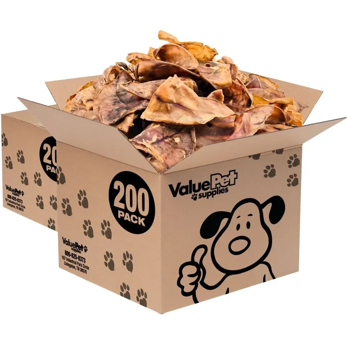 ValueBull Whole Pig Ears for Dogs, 100% Pork Chews, 400 Count Wholesale Pack