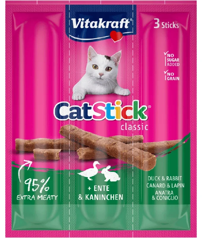 Vitakraft – CatStick, 3 Classic Soft Sticks With Rabbit and Duck – 18g