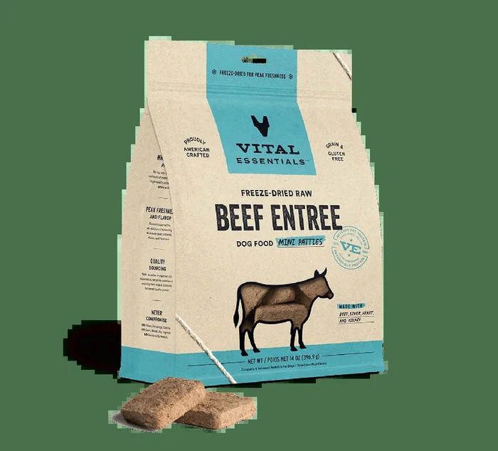 Vital Essentials Beef Entree Mini Patties Freeze-Dried Raw Dog Food