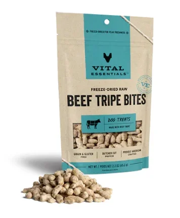 Vital Essentials Freeze-Dried Raw Dog Treats – Beef Tripe Bites