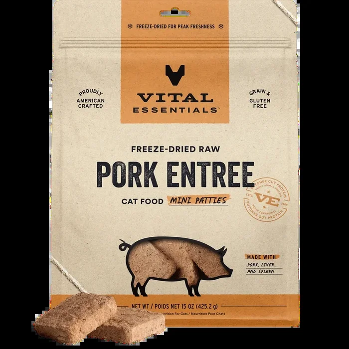 Vital Essentials Freeze-Dried Raw Pork Entree Mini Patties for Cats