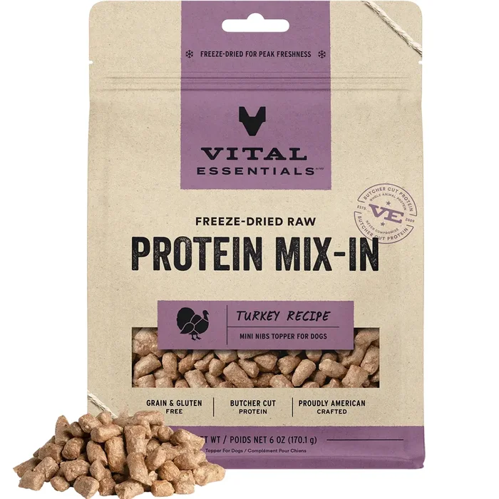Vital Essentials Freeze-Dried Raw Protein Mix-In Turkey Mini Nibs Dog Food Topper