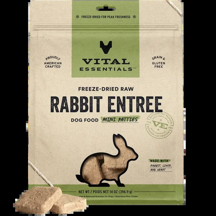 Vital Essentials Freeze-Dried Raw Rabbit Entree Mini Patties For Dogs