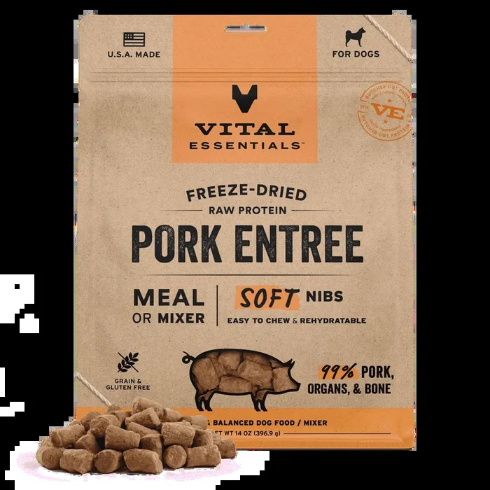 Vital Essentials Pork Entree Soft Nibs Freeze-Dried Raw Dog Food