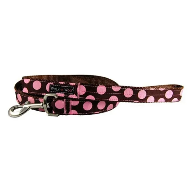 WaLk-e-Woo Pink Dot on Brown Dog Leash