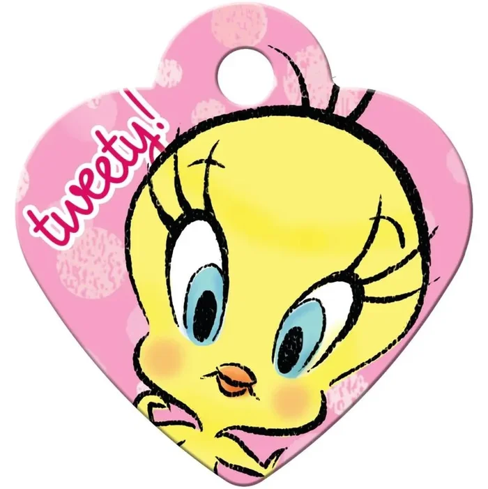 Warner Brothers© Pink Tweety Bird Heart Small Engravable Pet I.D. Tag