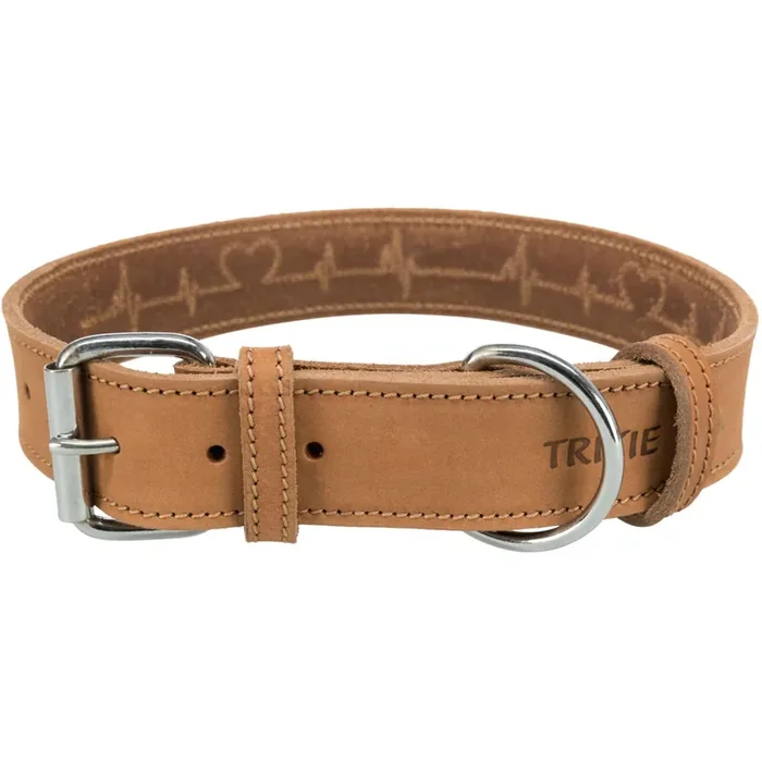 Waxed and distressed leather heartbeat dog collar Trixie [Size L/XL]
