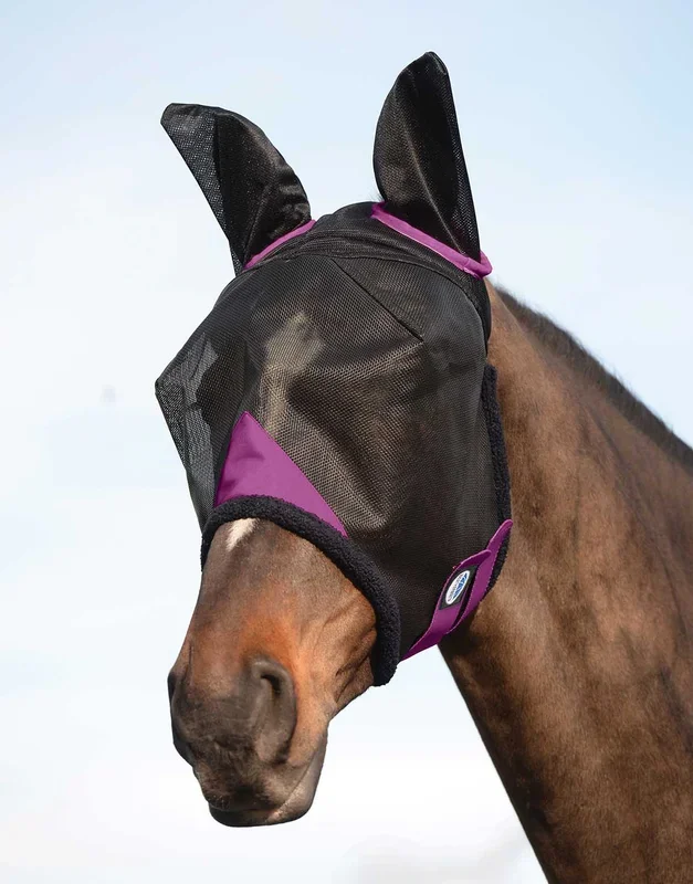 Weatherbeeta ComFITec Durable Mesh Horse Fly Mask with Ears, Black/Purple
